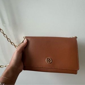 Brown Tory Burch Crossbody with Gold Chain Strap